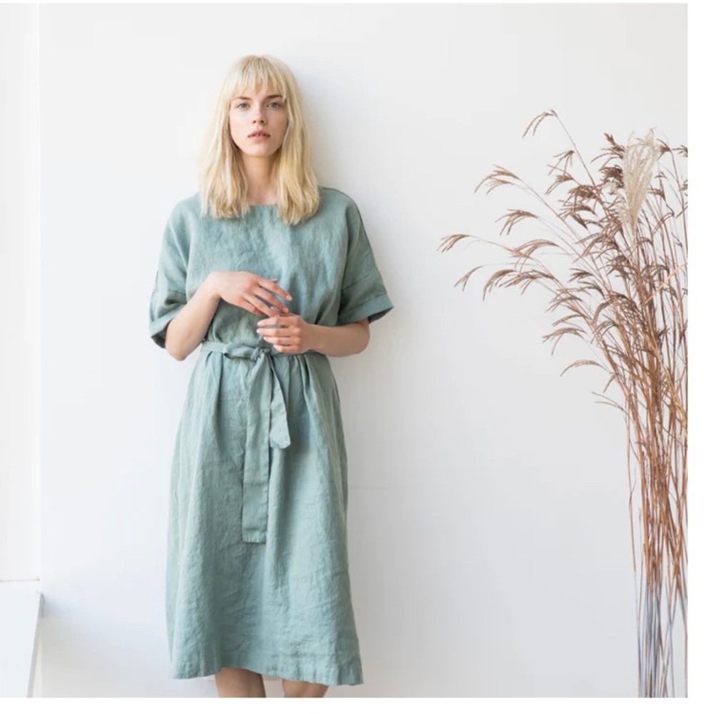 NotPerfectLinen unworn Rennes dress in aqua green